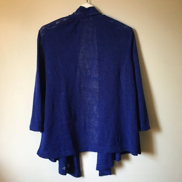 Phthalo Blue Mesh 3/4 Sleeve Open Waterfall Cardigan - Picture 4 of 14